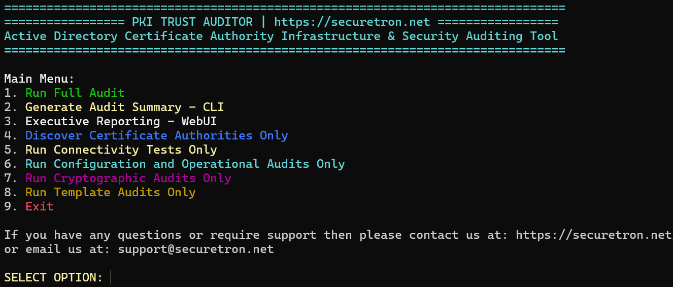 PKI Trust Auditor Main Menu