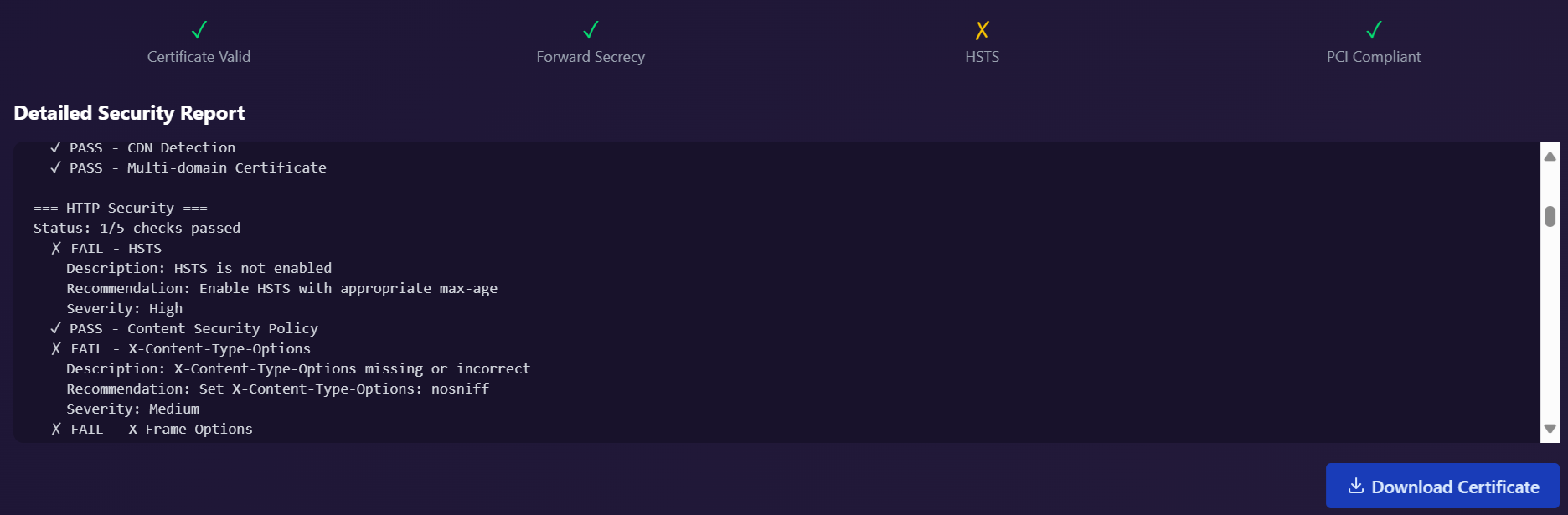 Detailed posture report with remediation