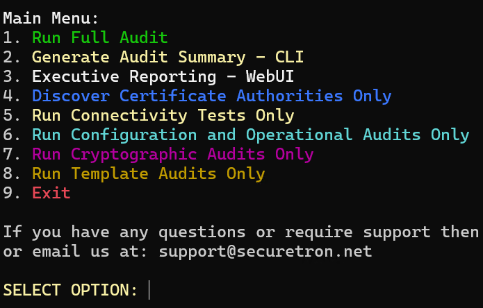 PKI Trust Auditor Main Menu